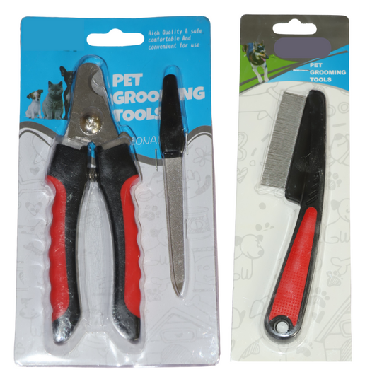 Dog Grooming Tools, Large Flea Comb and Nail Clipper for Dogs and Cats
